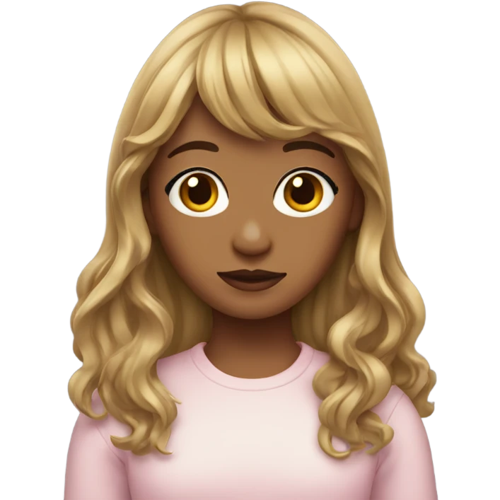 girl with long semi wavy hair and curtain bangs  emoji