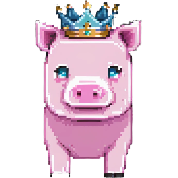 Minecraft pig full body pink blocky animal with square head wearing a crown emoji