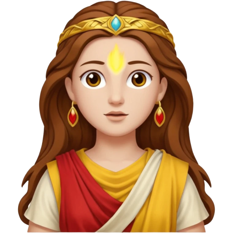 Vesta, Hearth Goddess from Rome Mythology with long brown hair, red and yellow outfit emoji