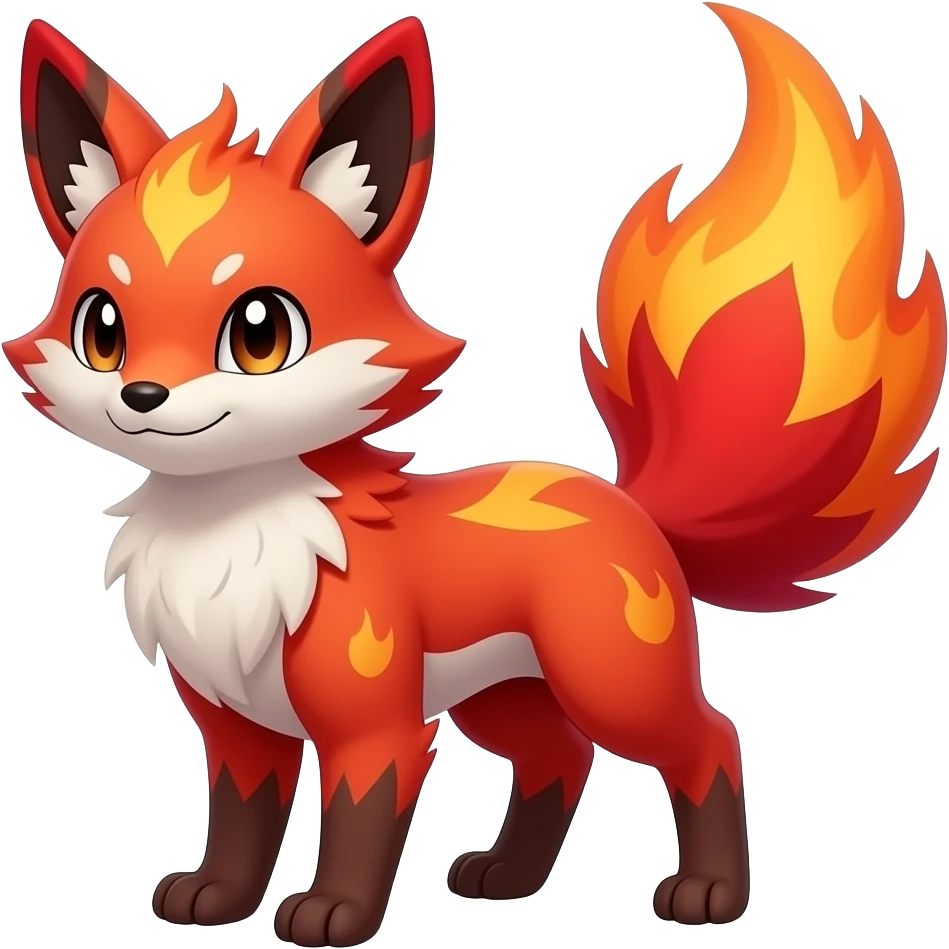 Hyper realistic fire red fur ablase with fire and shadow gradients beautiful elegant young cute Fakémon-Pokémon-fox-bird-firefox emoji