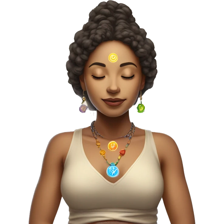Light skin lady with 7 chakra symbols meditation  emoji