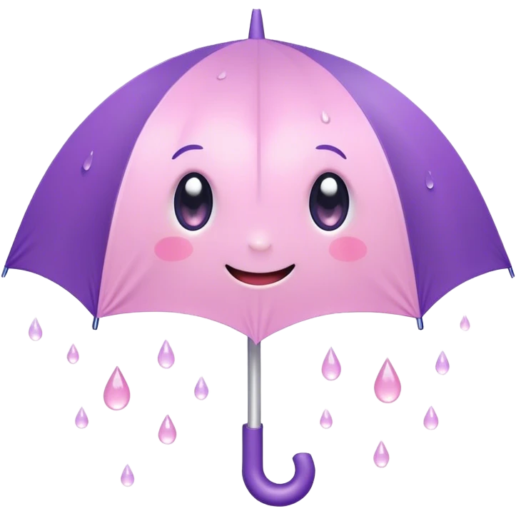 Cute Kawaii Umbrella, small and cute, soft pastel pink and purple, tiny rain droplets smiling down, a chubby round handle, big sparkling eyes full of joy! emoji