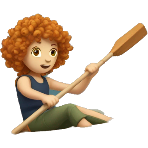 Make a rowboat with a ginger girl with curls in it who is rowing bad like a loser, shes sitting in the boat emoji