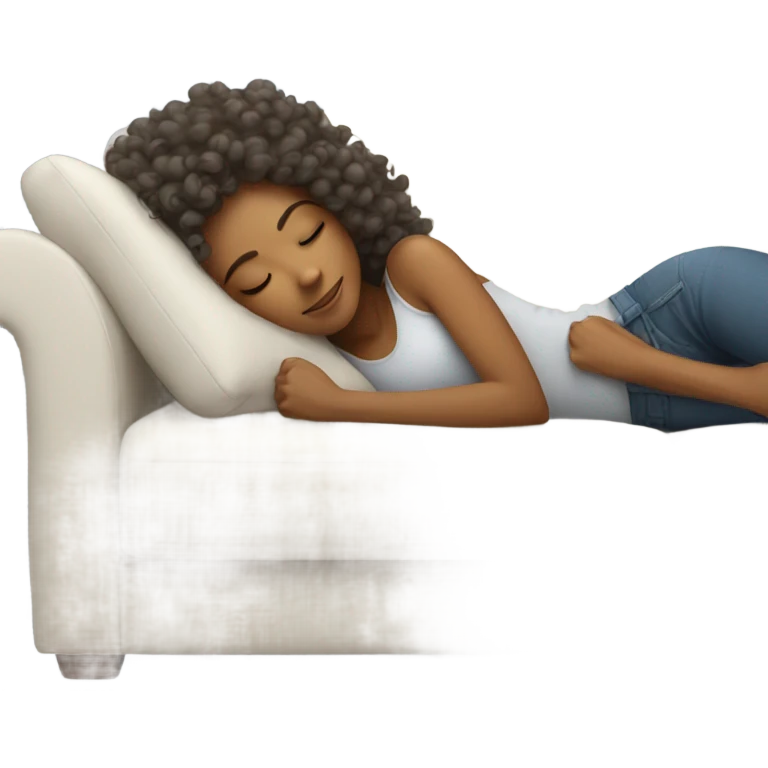 lady with curly hair sleeping on couch emoji