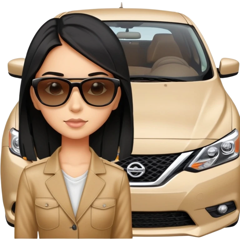 pretty tan girl with black hair in front of a nissan sentra SR 2016 emoji