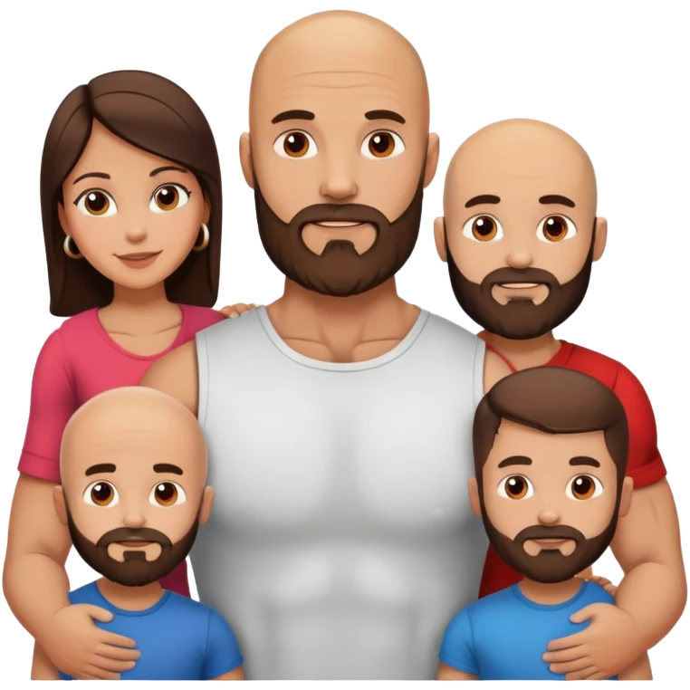 Muscular Bald man with a beard in love with his hot brunette wife and 3 sons emoji