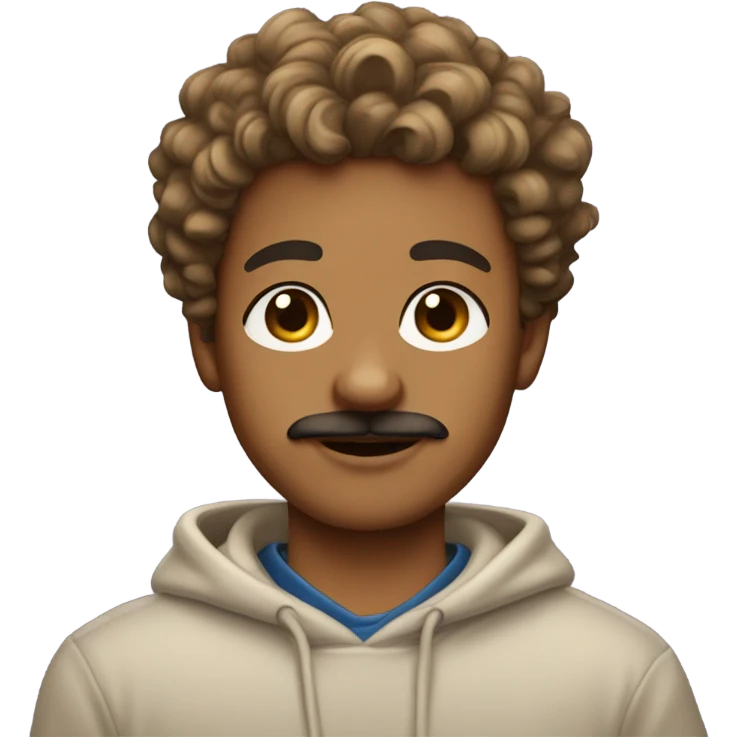 Mysterious Light Brown-skinned boy with beautiful wavy hair and a moustache and with earrings wearing sweat-shirt emoji