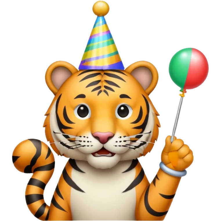 Party Tiger with a party hat and a party popper full body emoji