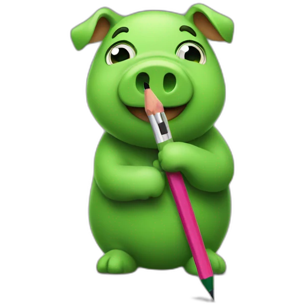 green piggy holding a pencil emoji