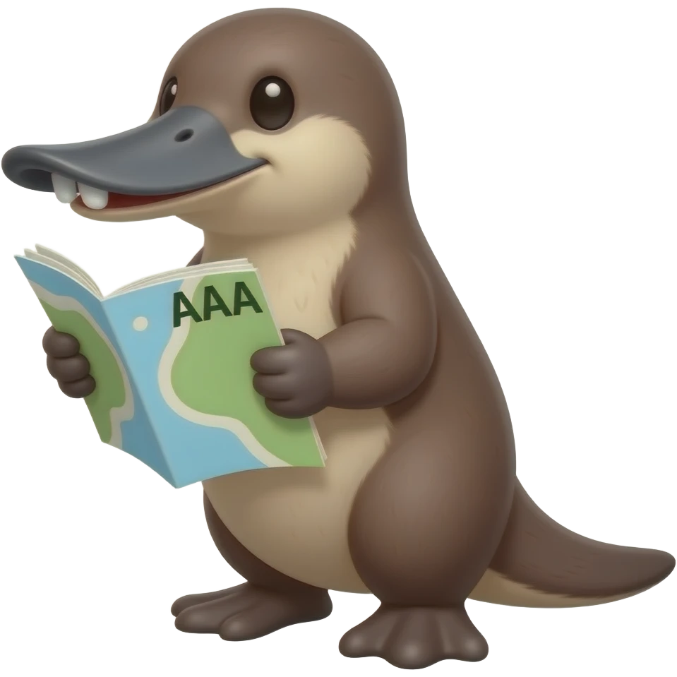 duck billed platypus holding a folded AAA roadmap emoji emoji