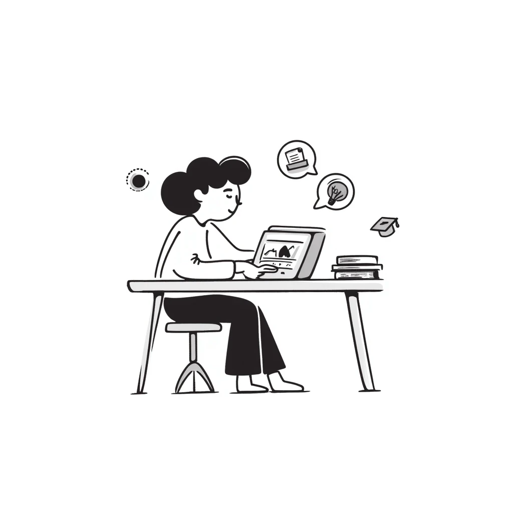 sketch of e-learning with laptop, books, and lightbulb icons emoji