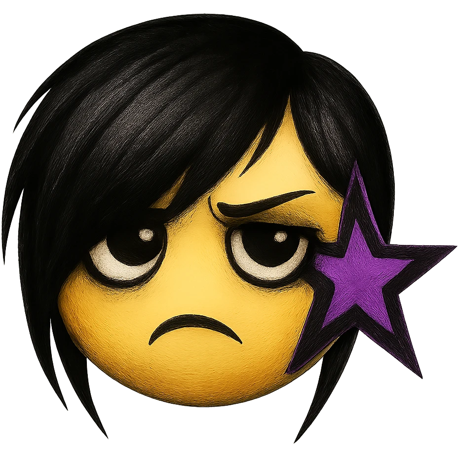 emo emoji, black and purple star, moody and dramatic, no background emoji