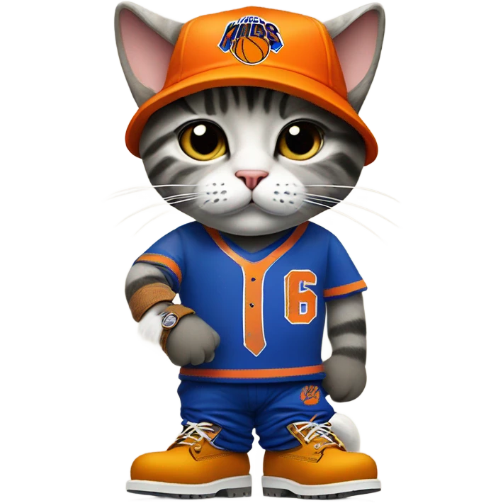 cat in timbs, New York knicks jersey and smoking  emoji
