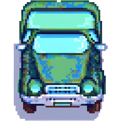 side view of a truck, green and blue colors, pixel art style emoji