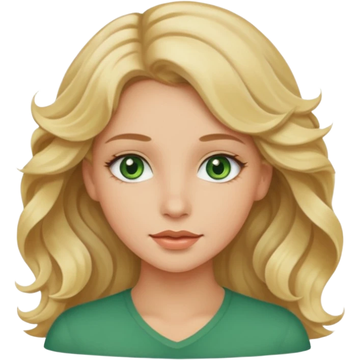 Pretty girl with wavy blonde hair, beige skin, and green eyes. emoji