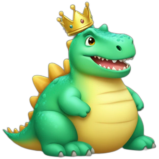 A sitting Chubby dinosaure with a crown on his head emoji