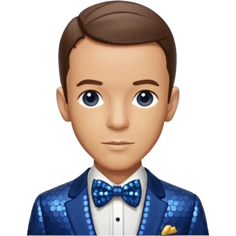 Fred Astaire with brown hair, dark blue sequin suit with bow tie emoji