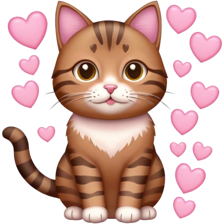 Brown tabby cat with multiple light pink hearts around it emoji
