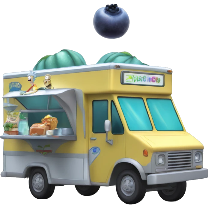 Rick and Morty’s ,space faring and Flying,Food truck selling blueberries baby food  emoji