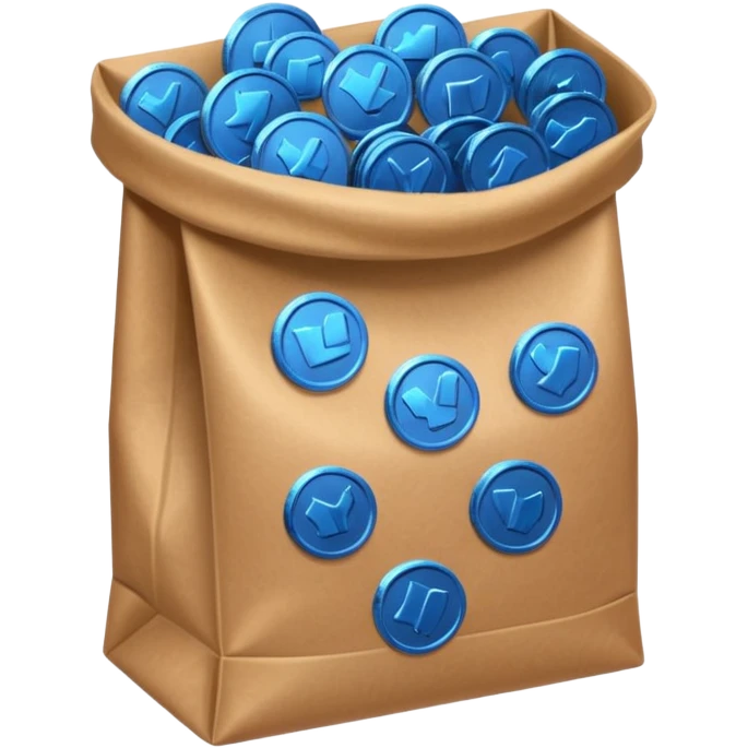blue coins inside a brown bag  emoji
