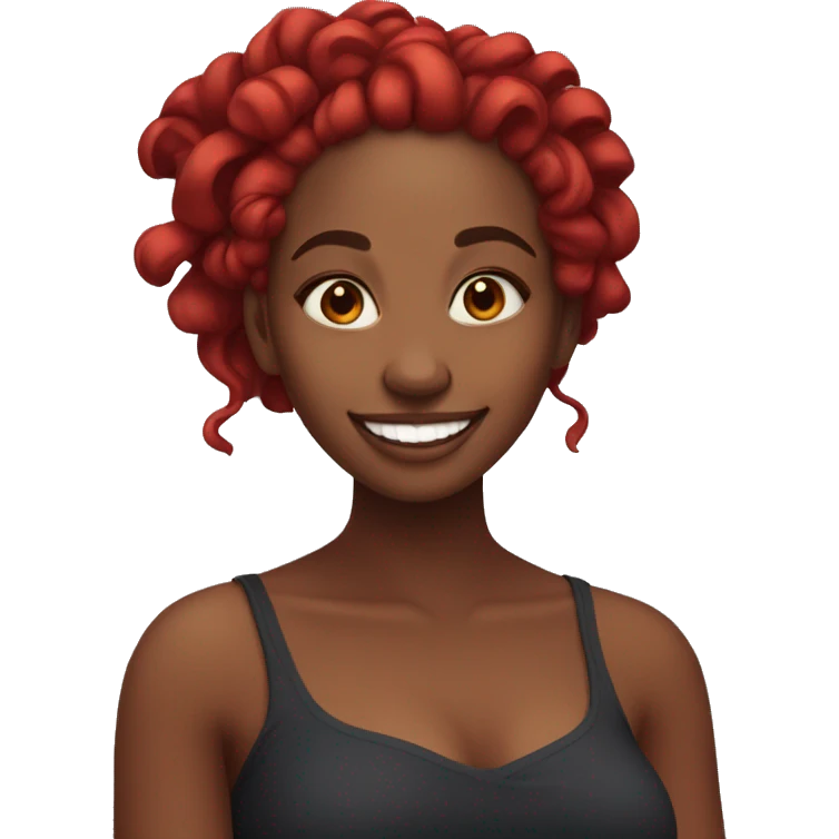 Pretty Black girl with red, scarlet locs with many beauty marks and thick eyebrows. Big smile. emoji