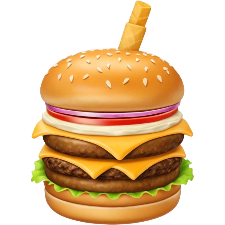 Crea una escena que contenga una hamburguesa, un frappé y papas fritas emoji