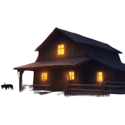 An eerie scene on a remote ranch with an otherworldly glow in the distance, capturing the mysterious allure of Skinwalker Ranch. emoji