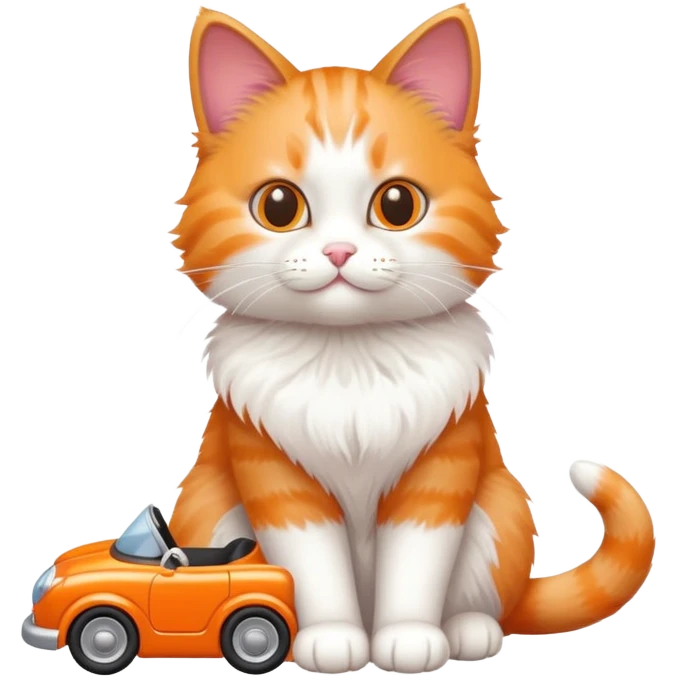 cat full body sitting and playing with a toy car emoji