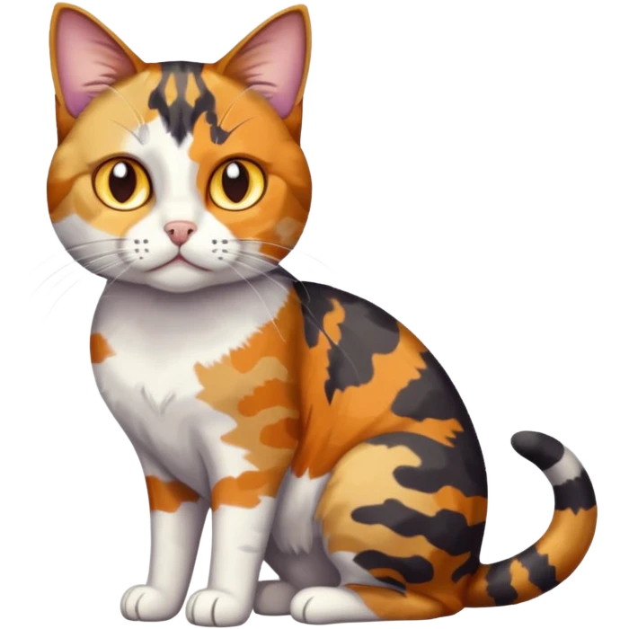 full body anxious looking colourful light patched calico tabby cat with hazel eyes emoji