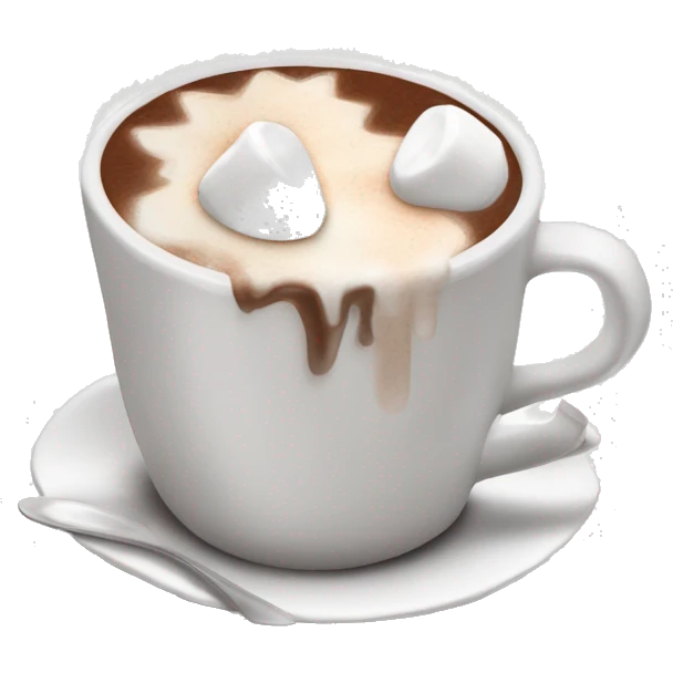 White mug of hot chocolate with marshmallows and squirted cream￼ emoji
