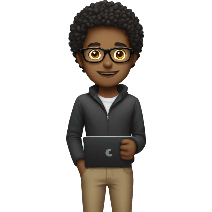 young curly guy with black glasses and laptop emoji