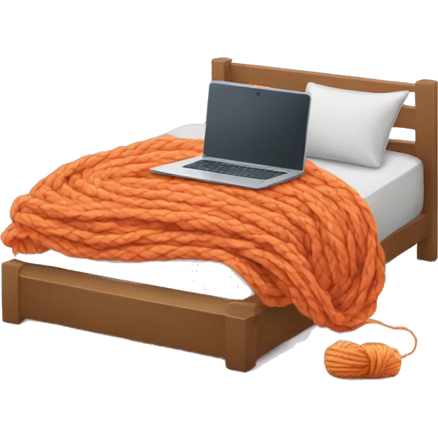 Bed + laptop + yarn skein emoji