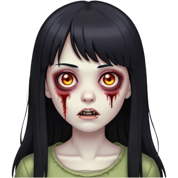 make a zombie girl with long black hair and straight bangs in the middle of the forehead  emoji