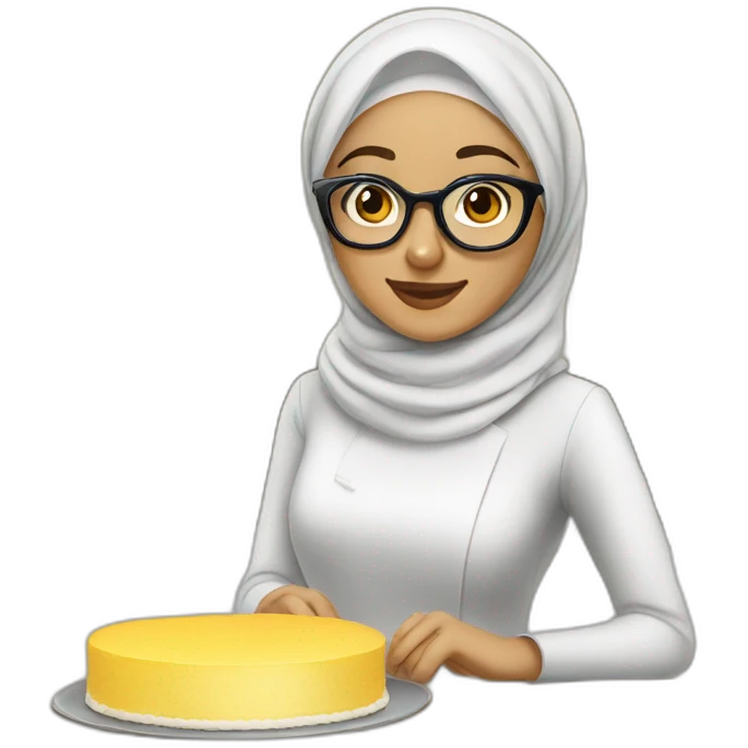 hijabi girl with glasses baking a cake emoji