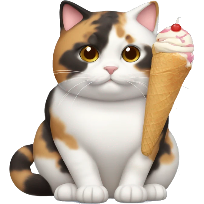 Realistic Fat calico cat with icecream emoji