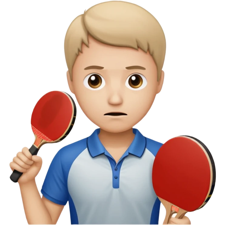 emoji of a lonely person with a sad expression, holding a table tennis racket emoji