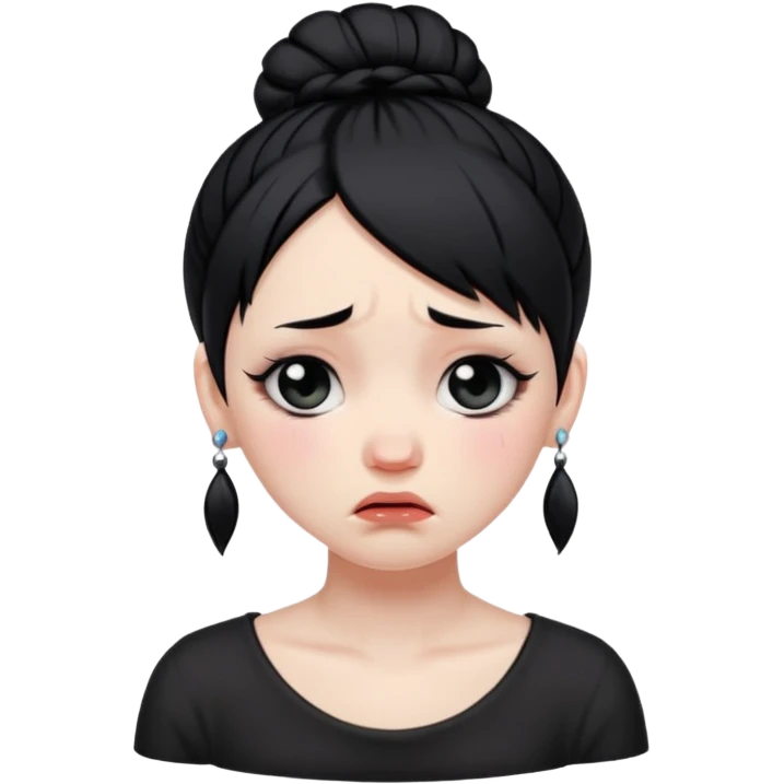 A girl who's goth with black hair in a bun crying in tears  emoji
