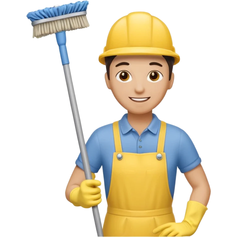 Custodian with yellow rubber gloves, mop emoji