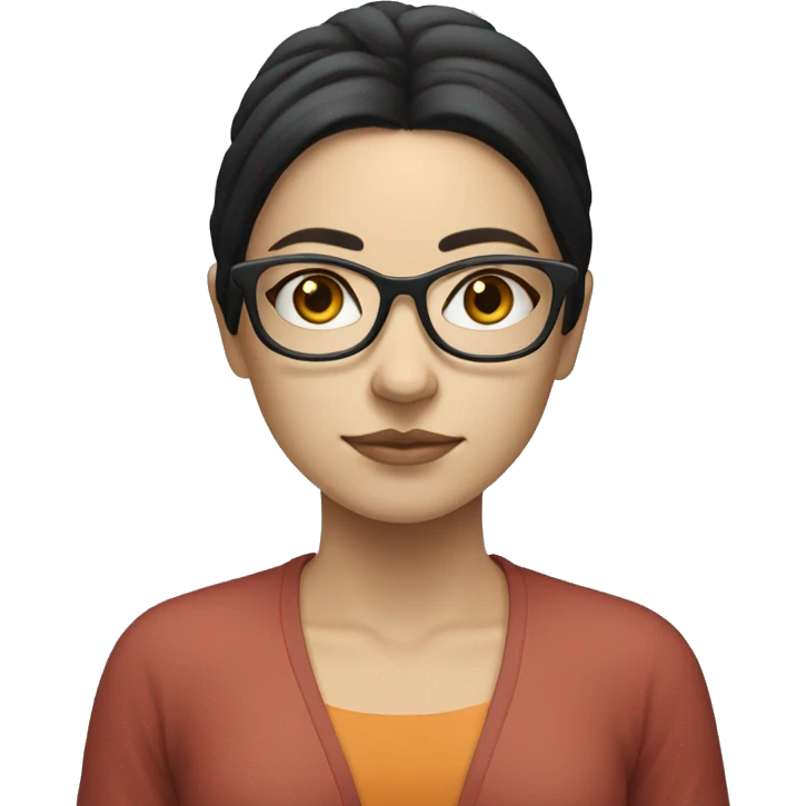Black haired, white skinned girl with glasses meditating emoji