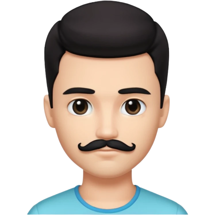 pretty handsome bratz man, has a square short black mustache with black black black eyes,  short dark hair, pale skin, defined jawline emoji