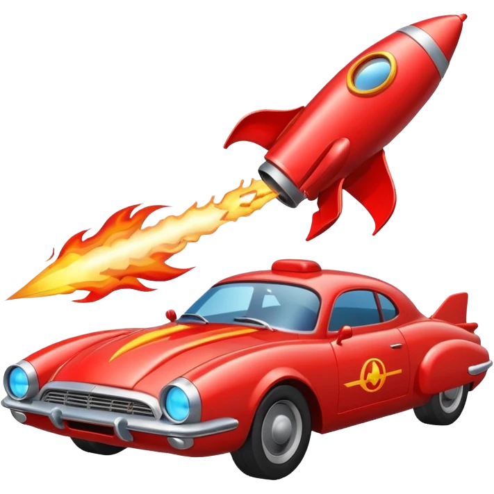 car with a rocket engine on the trunk with fire coming out of it emoji
