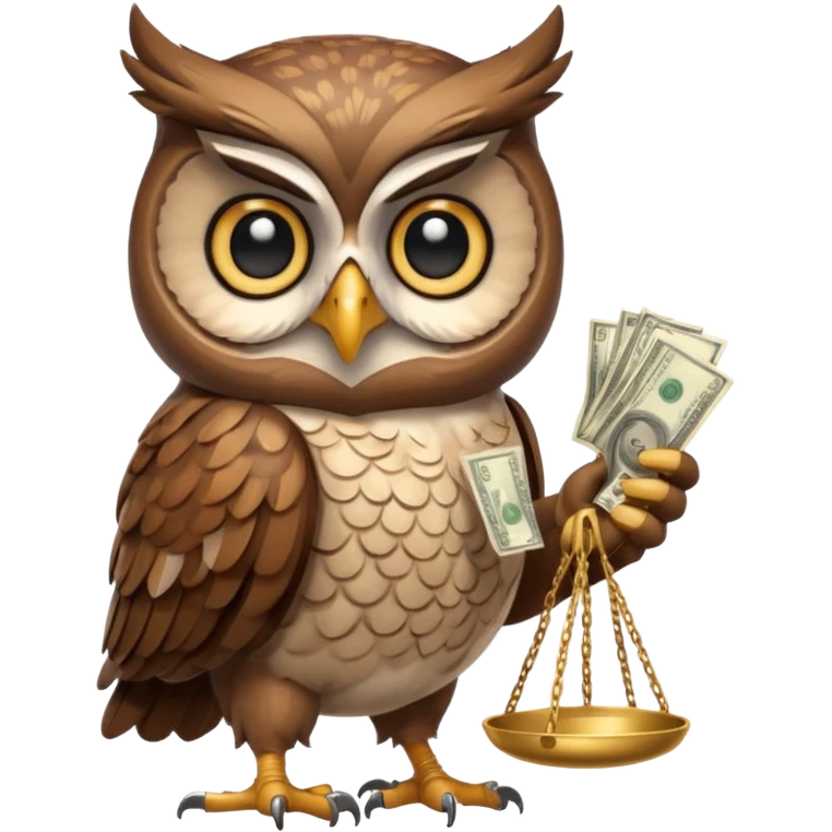 mascot owl holding money and scale with two  emoji