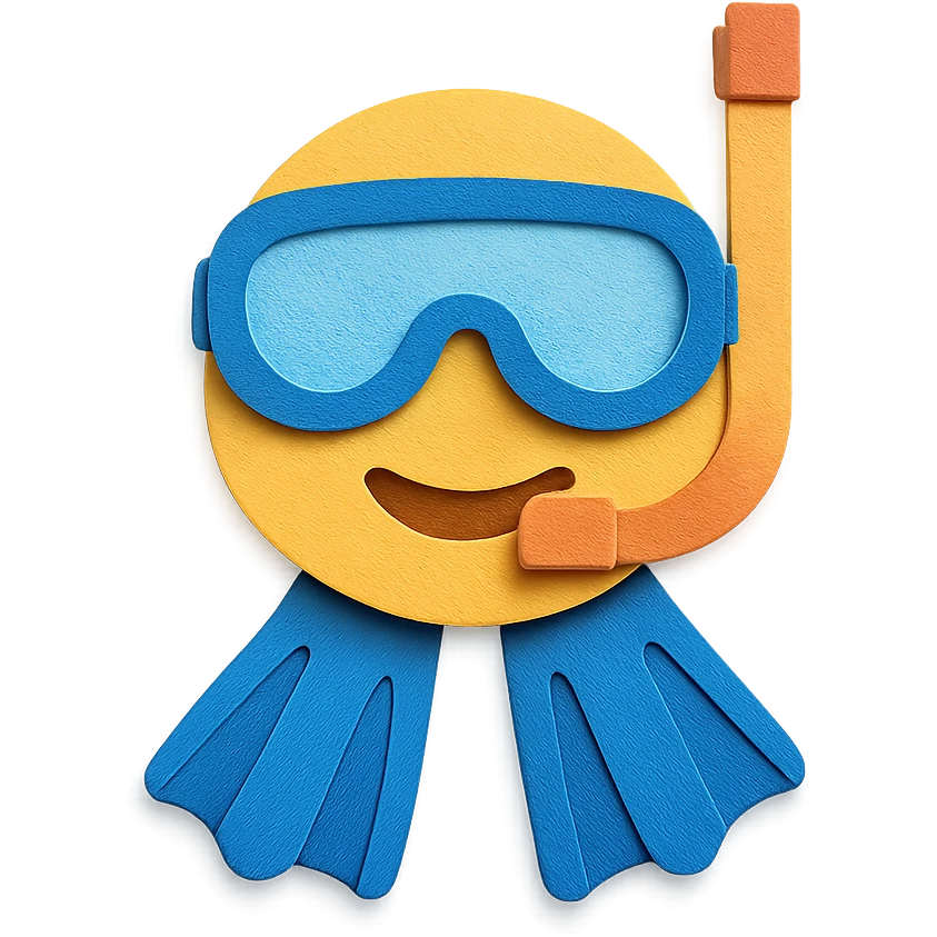 snorkel and flippers with layered paper effect on a white background in paper-craft style emoji
