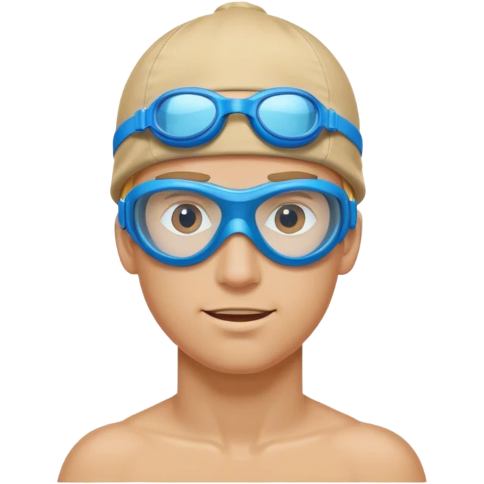 blond man swimmer with blue goggles and cap half body emoji