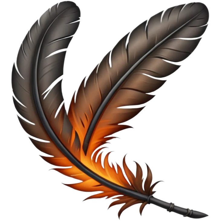 iOS emoji, dark fantasy feather, burned edges, ember glow, soft shadow, minimal emoji