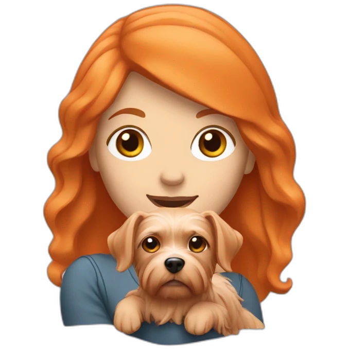 orange hair woman holding yorkshire dog emoji