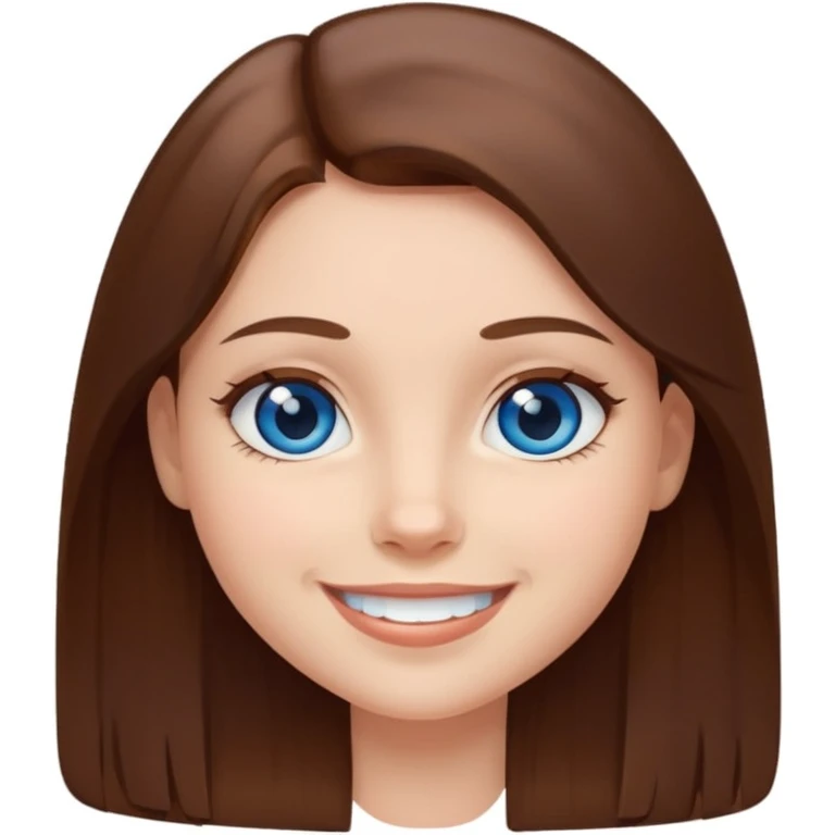 emoji of a girl with straight brown hair and blue eyes smiling on a white background emoji