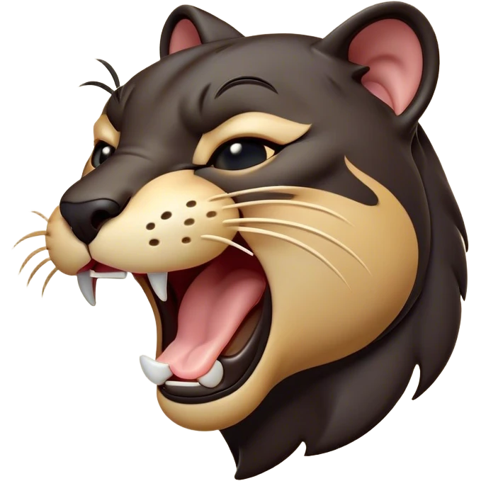 Cinematic Cute Yawning Panther Portrait Emoji, Head tilted slightly with a dramatic, wide-open yawn, showcasing a sleek, shadowy form with drowsy, half-closed eyes and a relaxed, open expression, Simplified yet irresistibly adorable features, highly detailed, glowing with a soft, cozy dark glow, high shine, relaxed yet expressive, stylized with a dash of whimsical elegance, soft glowing outline, capturing the essence of a drowsy yet affectionate jungle guardian that appears ready to stretch out for a nap! emoji