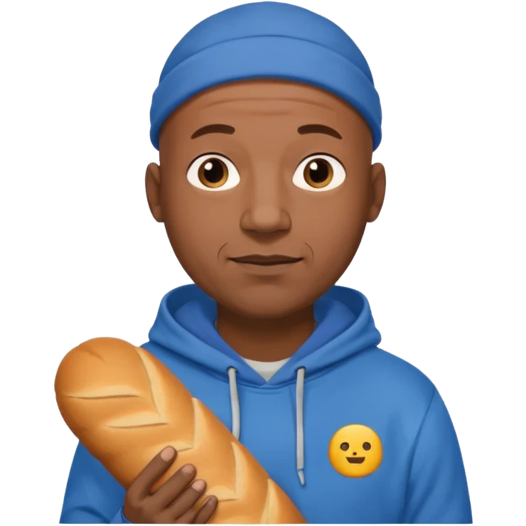 Bald black guy 40 years old with blue hoodie and and bread emoji emoji