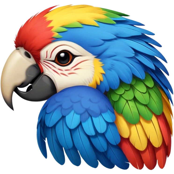 Meme-Worthy cute Sleeping Macaw Portrait Emoji, Head resting peacefully with a contented smile, showcasing a cascade of colorful feathers and eyes gently closed in serene slumber, Simplified yet comically adorable features, highly detailed, glowing with a soft, drowsy tropical light, high shine, relaxed and utterly lovable, stylized with an air of playful laziness, bright and heartwarming, soft glowing outline, capturing the essence of a sleeping parrot that feels destined to become the next viral icon of adorable rest! emoji